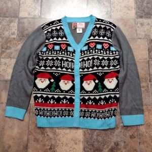 Ugly Christmas sweater faux cardigan Santa size medium